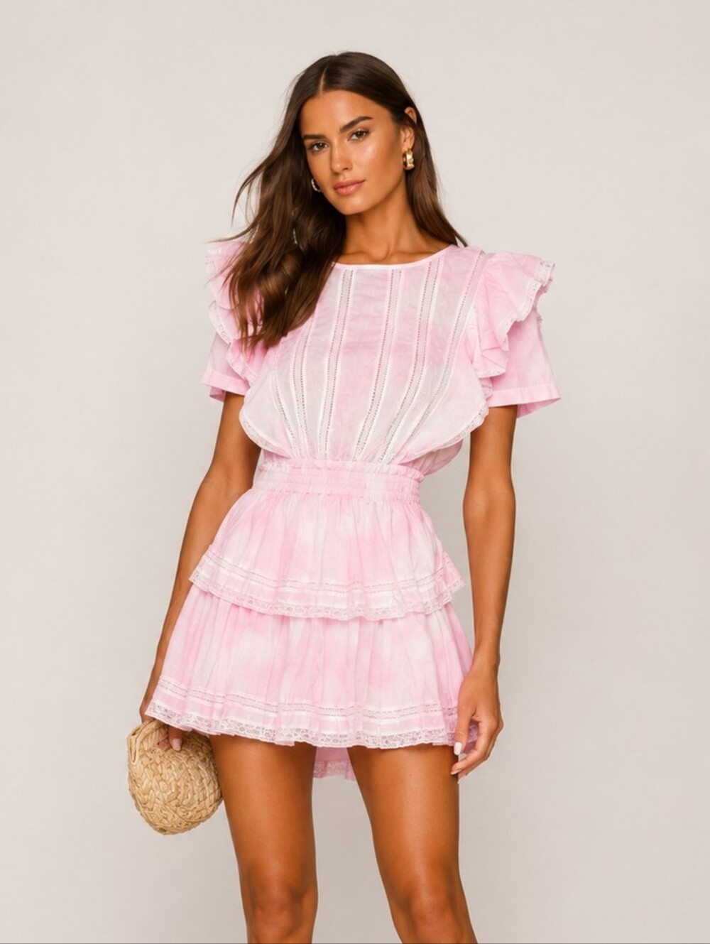 Loveshackfancy Natasha Ruffle Mini Dress In Island Pink Hand Dye Size XS - Picture 7 of 7